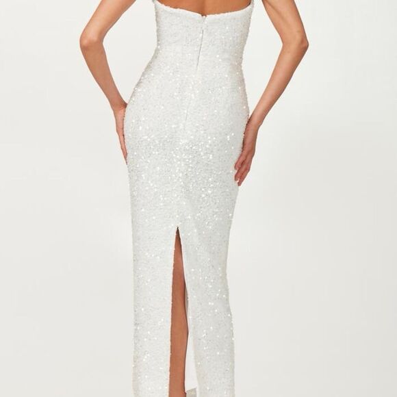 NEW Helsi Leslie Strapless Sequin Column Midi Dress in White - Size Large - Picture 7 of 12